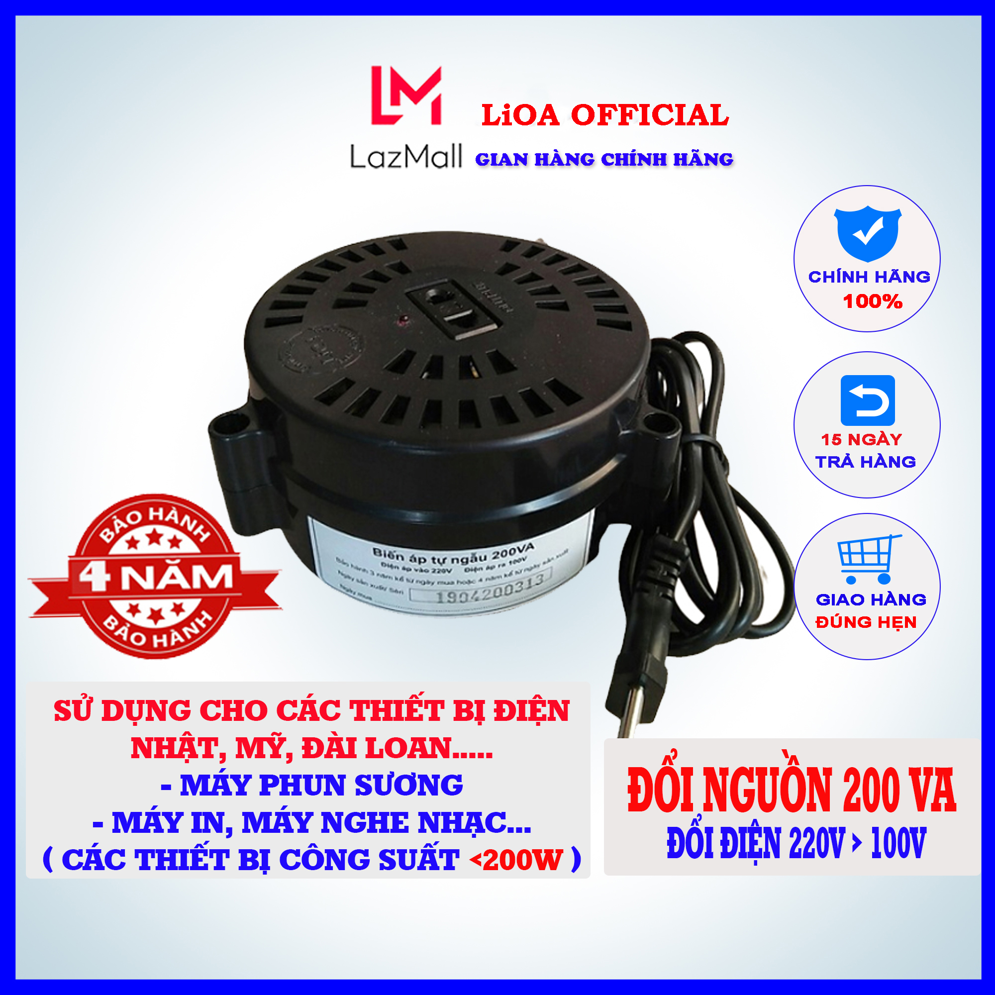 Đổi nguồn Lioa 200VA, biến áp tự ngẫu DN002, đổi điện 220v sang 100v,dùng cho thiết bị có công suất dưới 200w MCE Trading