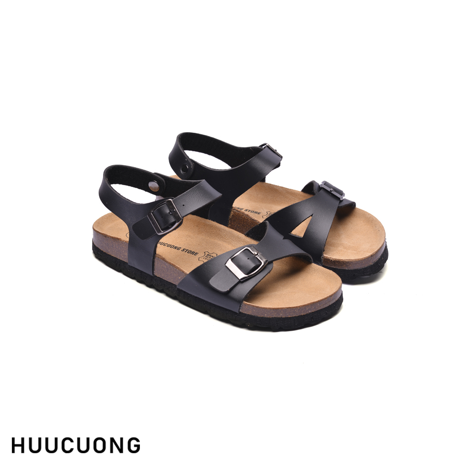 Giày unisex nam nữ 1 khóa hậu đen da PU đế trấu cao cấp