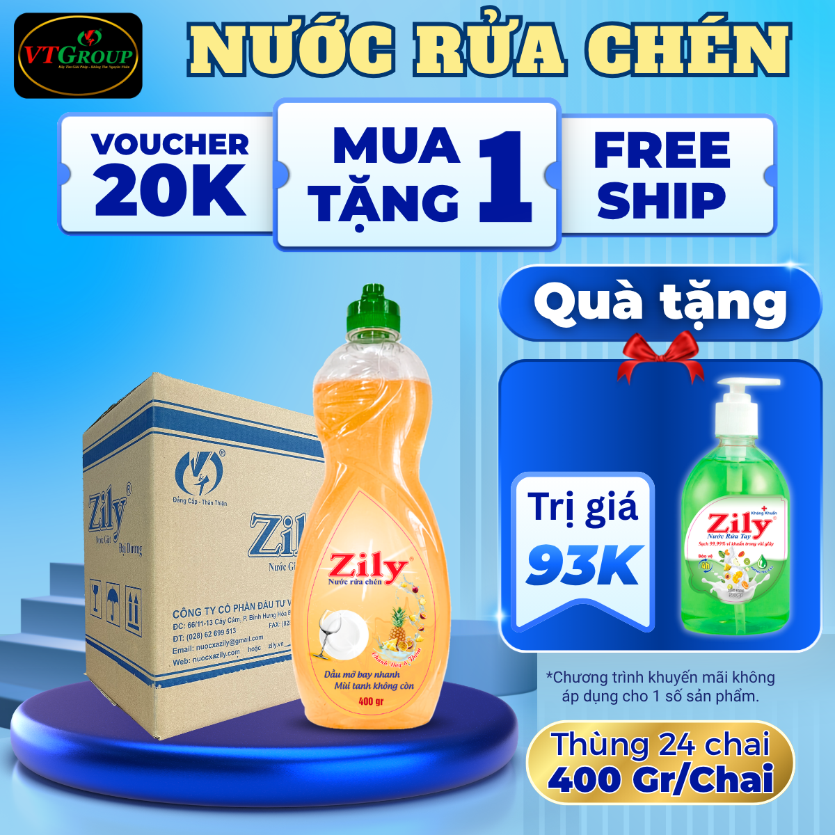 Nước Rửa Chén Zily 400 Gr (24 Chai/Thùng)