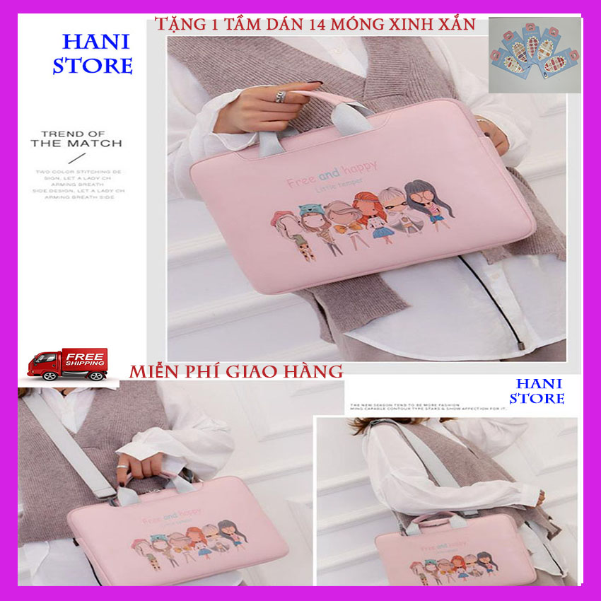 Túi đựng laptop, túi đựng máy tính xách tay in hình dễ thương HANI STORE - LT02 Tặng kèm 1 set dán móng tay 14 móng, Túi laptop chống nước, siêu nhẹ, tiện lợi