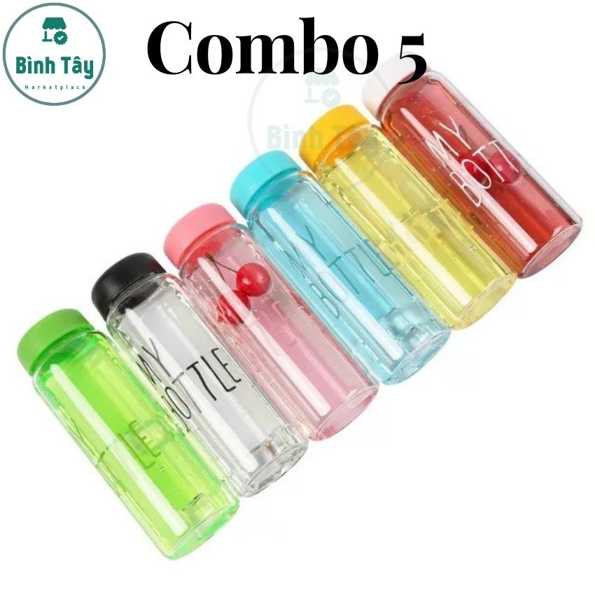 Combo 5 bình đựng nước thủy tinh my bottle nắp nhựa 470ml bt-a006-5c