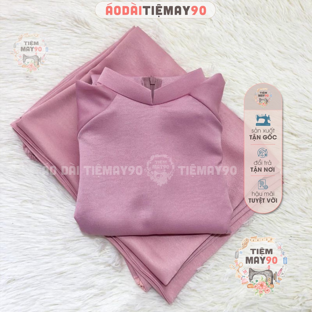 Áo dài màu trơn cổ vuông cao 2cm truyền thống may sẵn vải tây thi co giãn mặc dự tiệc lễ tết đám cưới hỏi đẹp AD90143