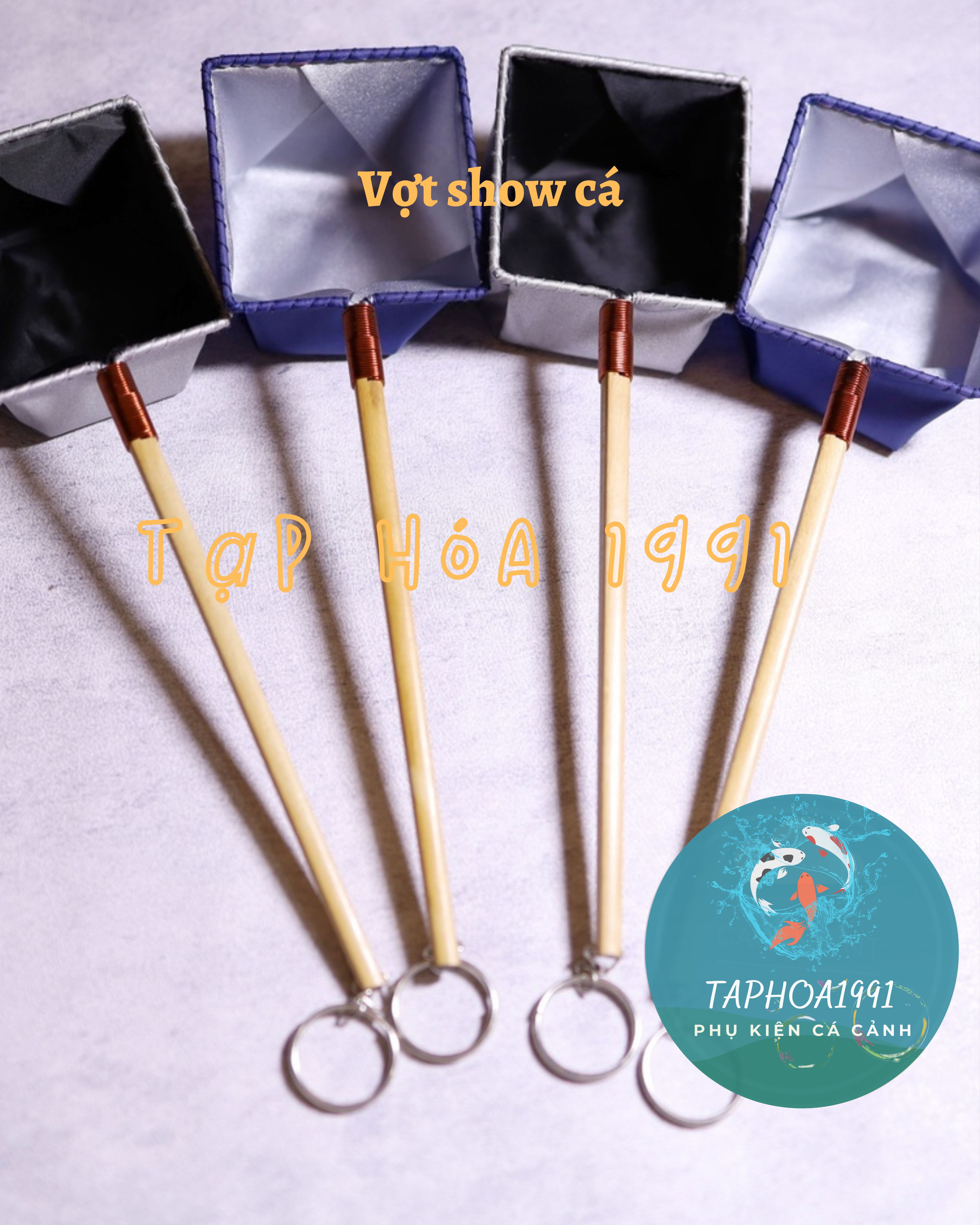 Vợt cá betta giữ nước show cá cán đũa gỗ size 32 cm
