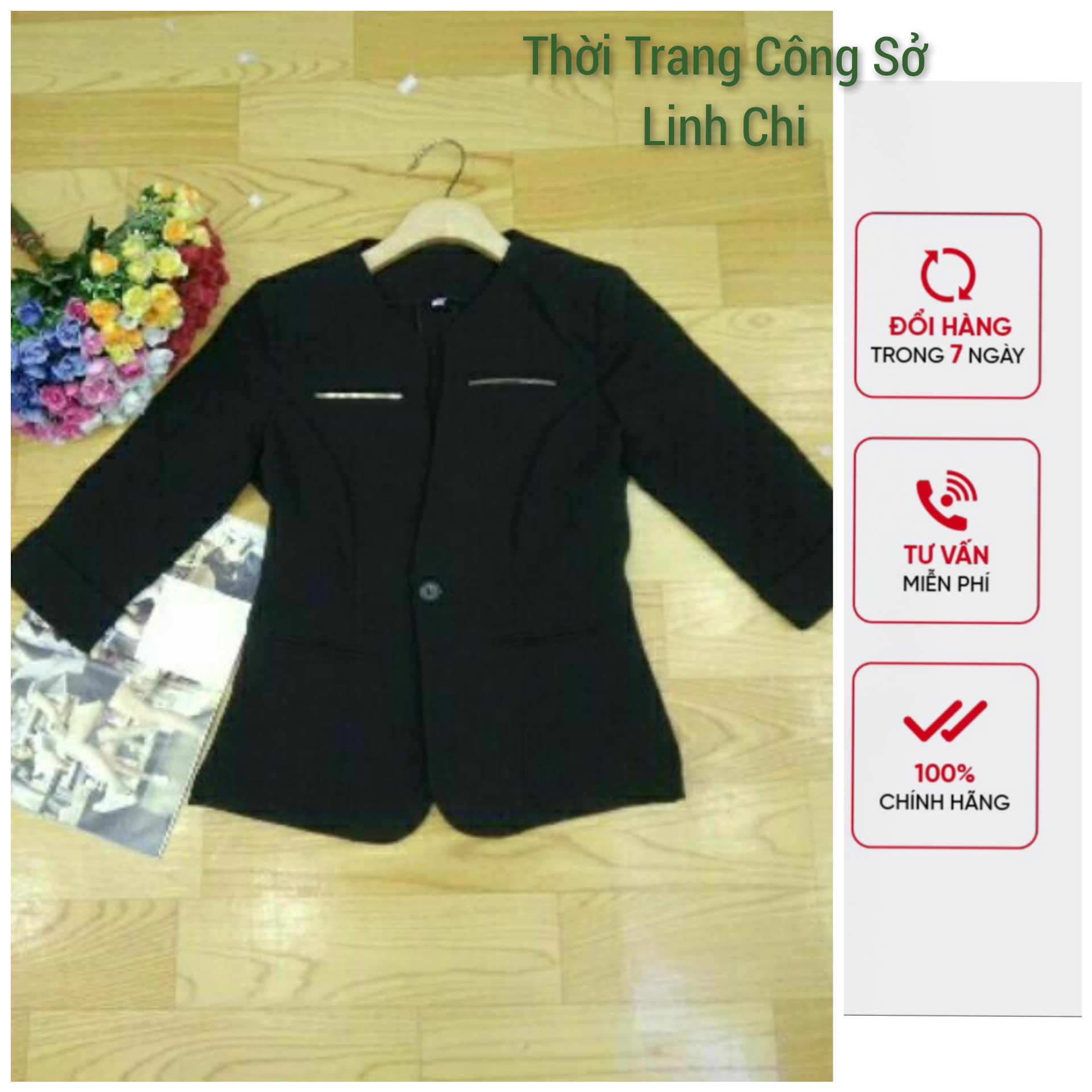 Áo vest đen tay lỡ cao cấp cổ tròn một núc vải tuyết mưa