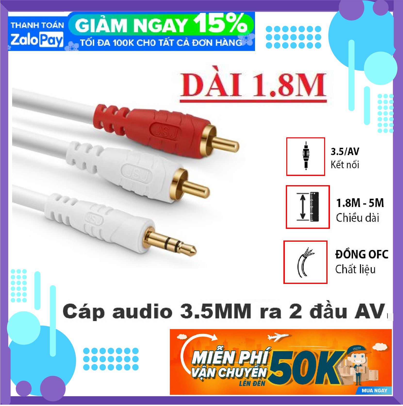 Dây cáp tín hiệu audio 3.5 ra av