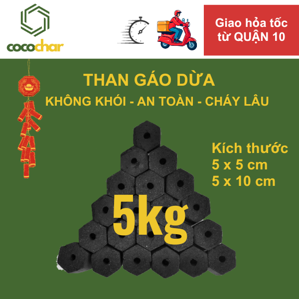 5kg - Than nướng BBQ không khói/ than gáo dừa không khói Cocochar, than gáo dừa