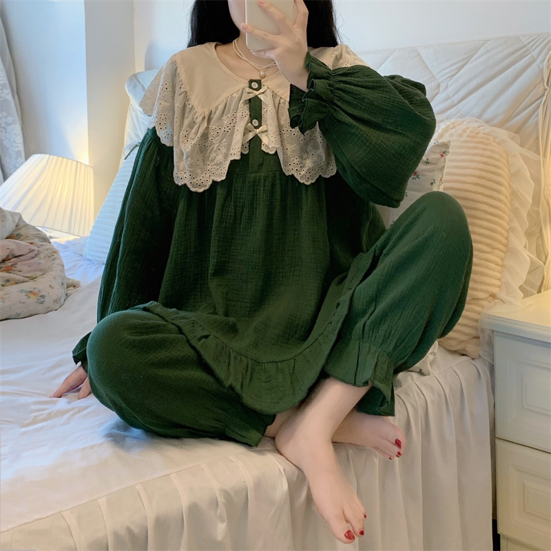 Set bộ xô mặc nhà xanh đậm cổ tròn bèo ren quảng châu