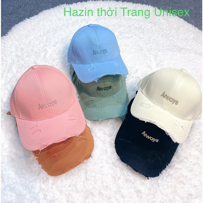 Mũ lưỡi trai ❤️ Nón kết thêu chữ Always kiểu rách tua rua chất kaki form unisex nam nữ-HAZIN Thời Trang Unisex