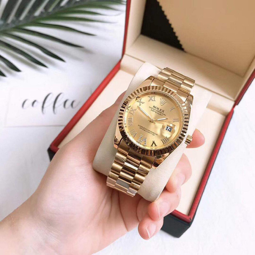 [HCM]Đồng hồ nam R olex dây kim loại đúc kính sapphire chống nước(Dây màu vàng) - Bảo hành 12 tháng