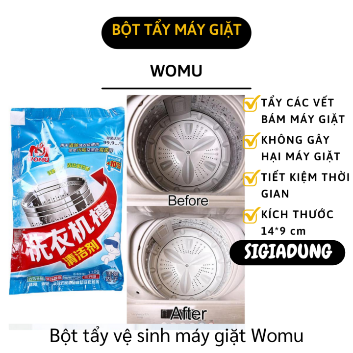 Vệ sinh lồng máy giặt womu - bột tẩy vệ sinh lồng máy giặt - giúp bảo quản máy giặt của bạn tốt và bền lâu hơn