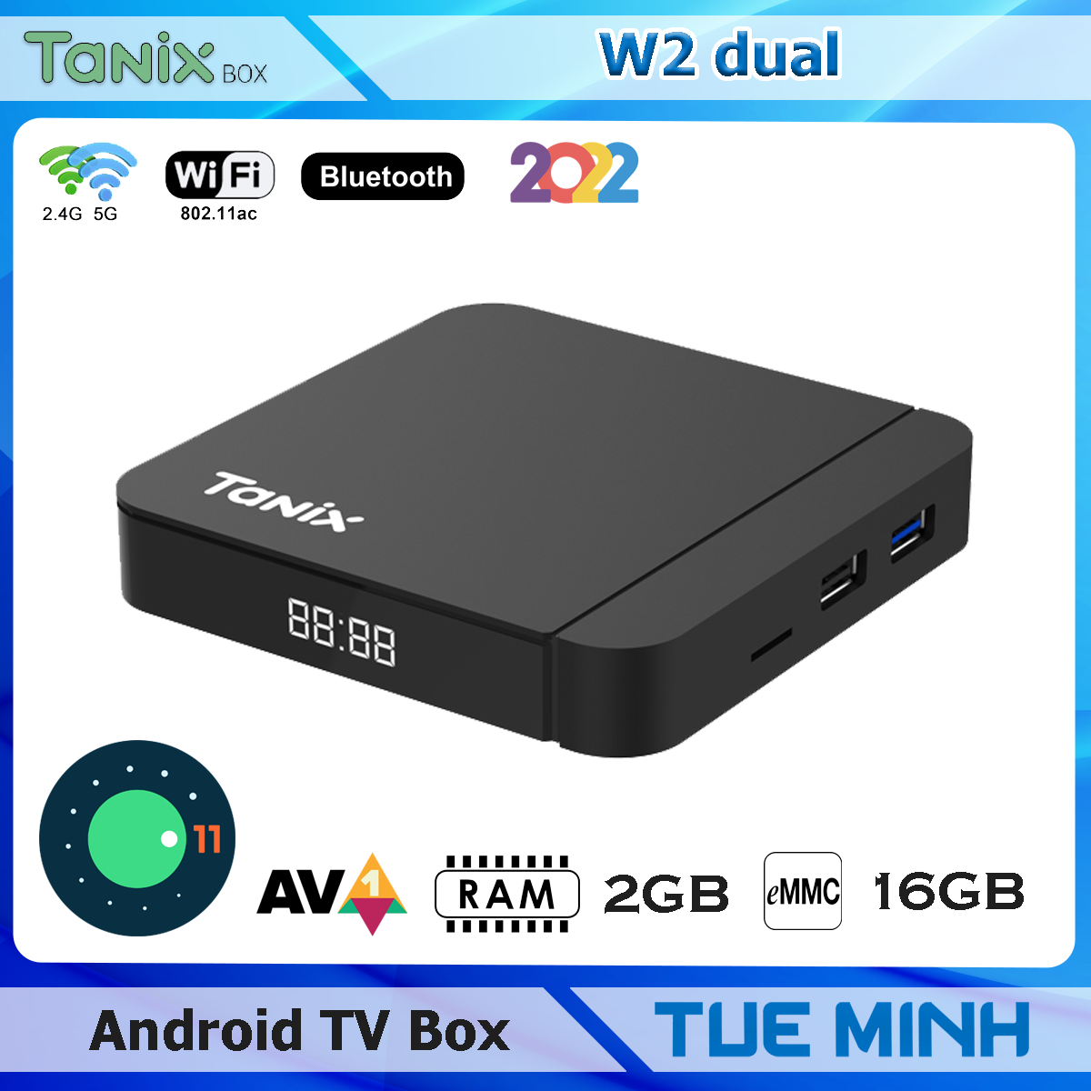 Android tv box tanix w2 dual - ram 2gb, amlogic s905w2, android 11 gốc, bluetooth
