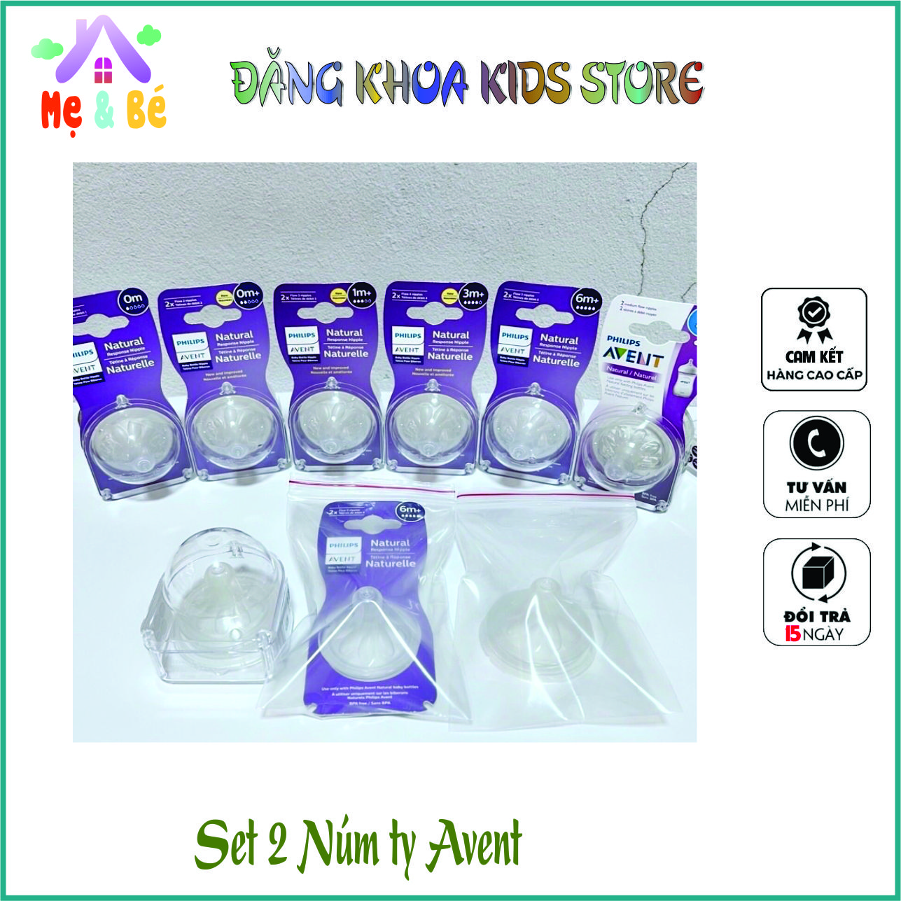 Set 2 núm ti thay thế philips avent mẫu mới đủ size - dk4022
