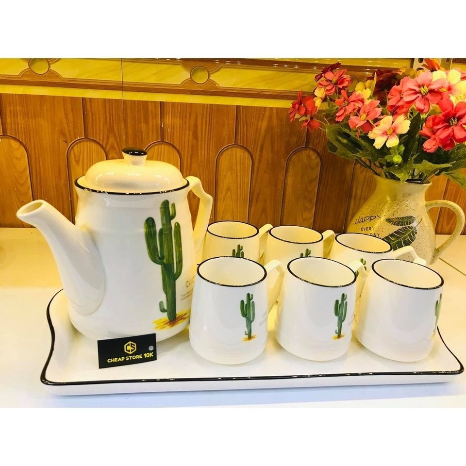 BỘ ẤM CHÉN SỨ CÂY NẤM KÈM KHAY BỘ ẤM CHÉN ĐƠN GIẢN, CỰC KÌ ẤN