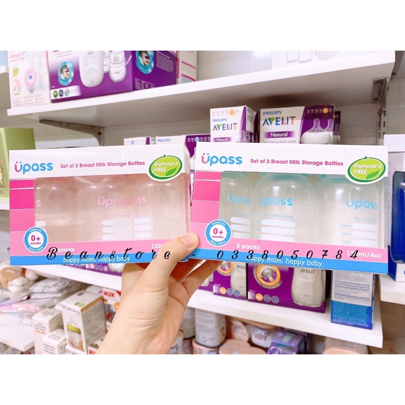 Set 3 bình trữ sữa Upass 125ml