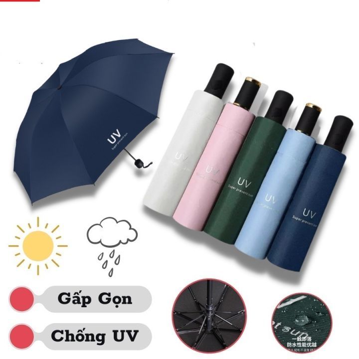 (CÒN ÍT XẢ KHO) Ô Dù Che Mưa Đi Nắng Cao Cấp Gấp Gọn Chống Tia UV Chất Liệu Vải Dù Chống Nhăn, Ô Dù 