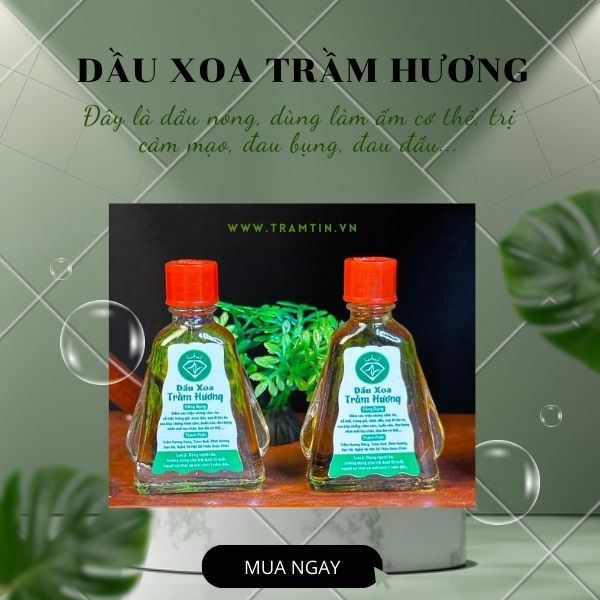 Dầu xoa trầm hương dùng làm ấm cơ thể, giảm triệu chứng đau đầu, đau bụng, có thành phần trầm hương rừng