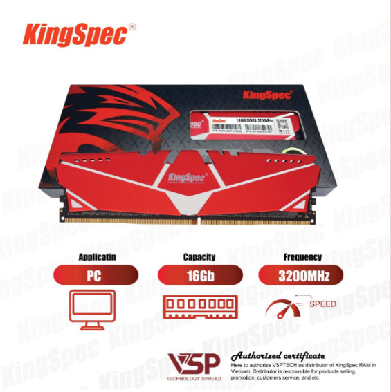 Ram PC Kingspec DDR4 8GB 16GB 2666 3200 Tản thép đỏ chính hãng bảo hành 3
