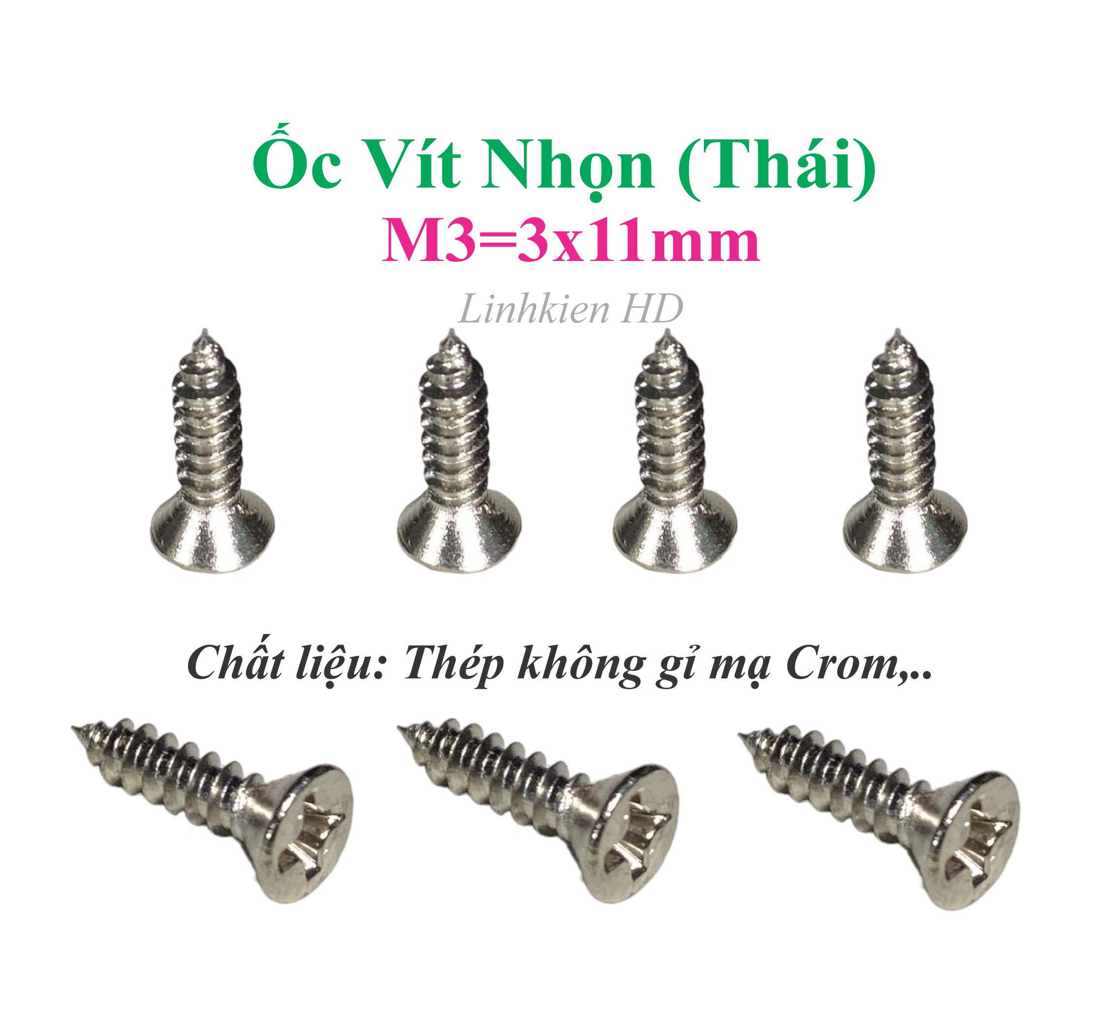Ốc vít Ren xoắn 3mm dài 11mm TRẮNG đầu COL - PHIỄU (Túi 100g=200con)-LinhkienHD