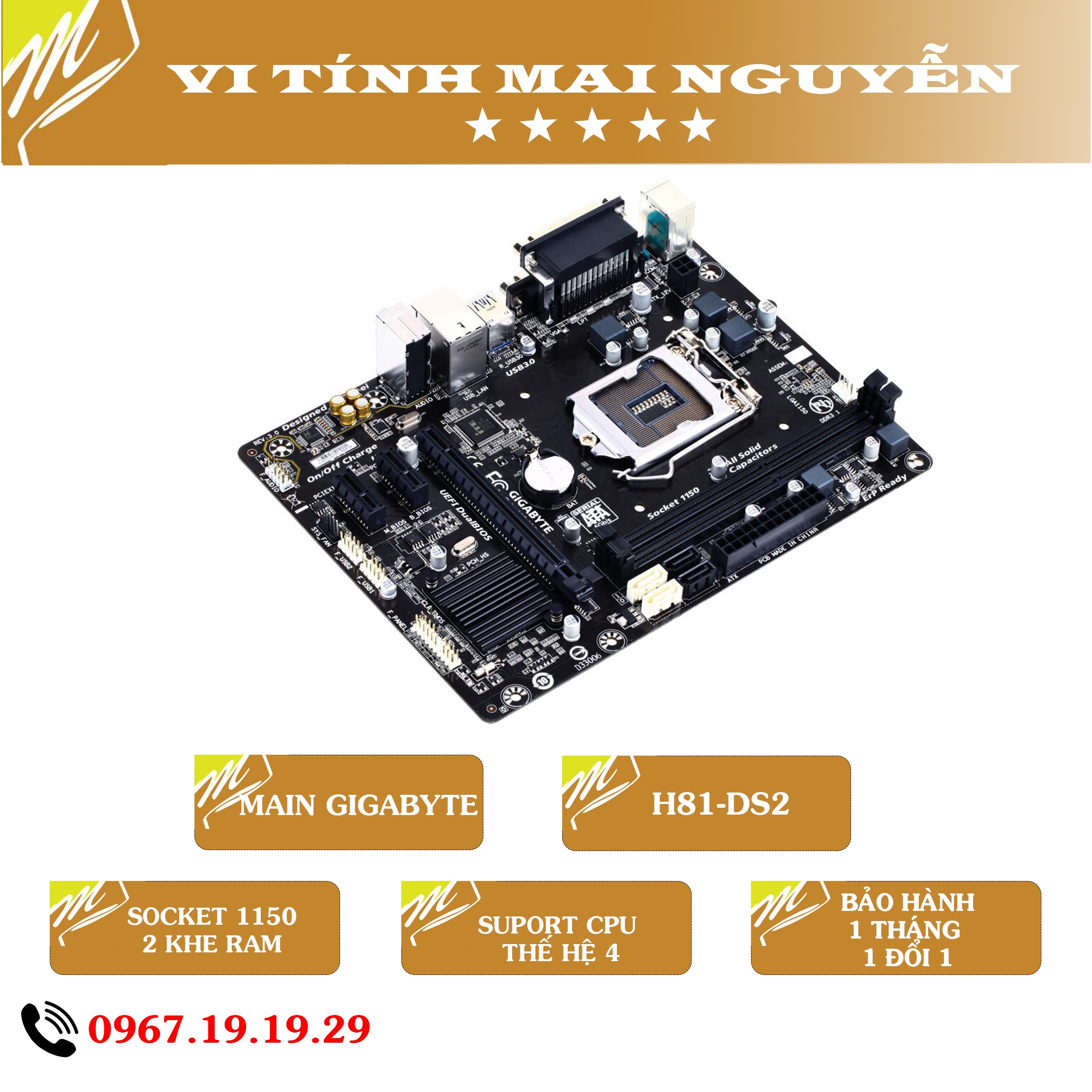 Main h81m-ds2 gigabyte chính hãng. hàng 2nd. bh 1 tháng