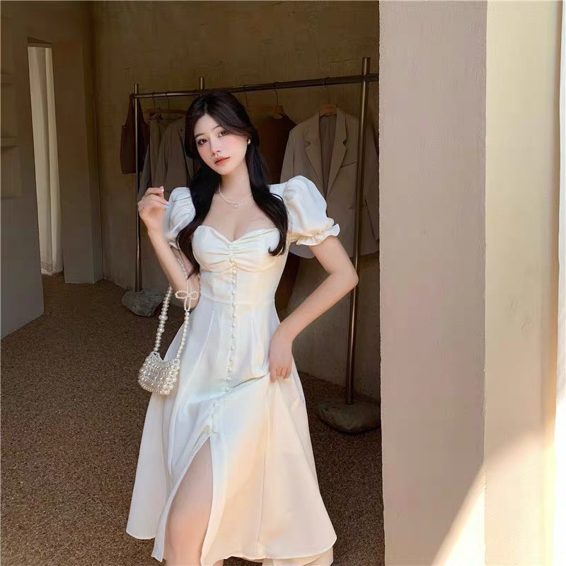Váy maxi xẻ đùi khuy nấm 2 màu siêu xinh có ảnh thật kèm video