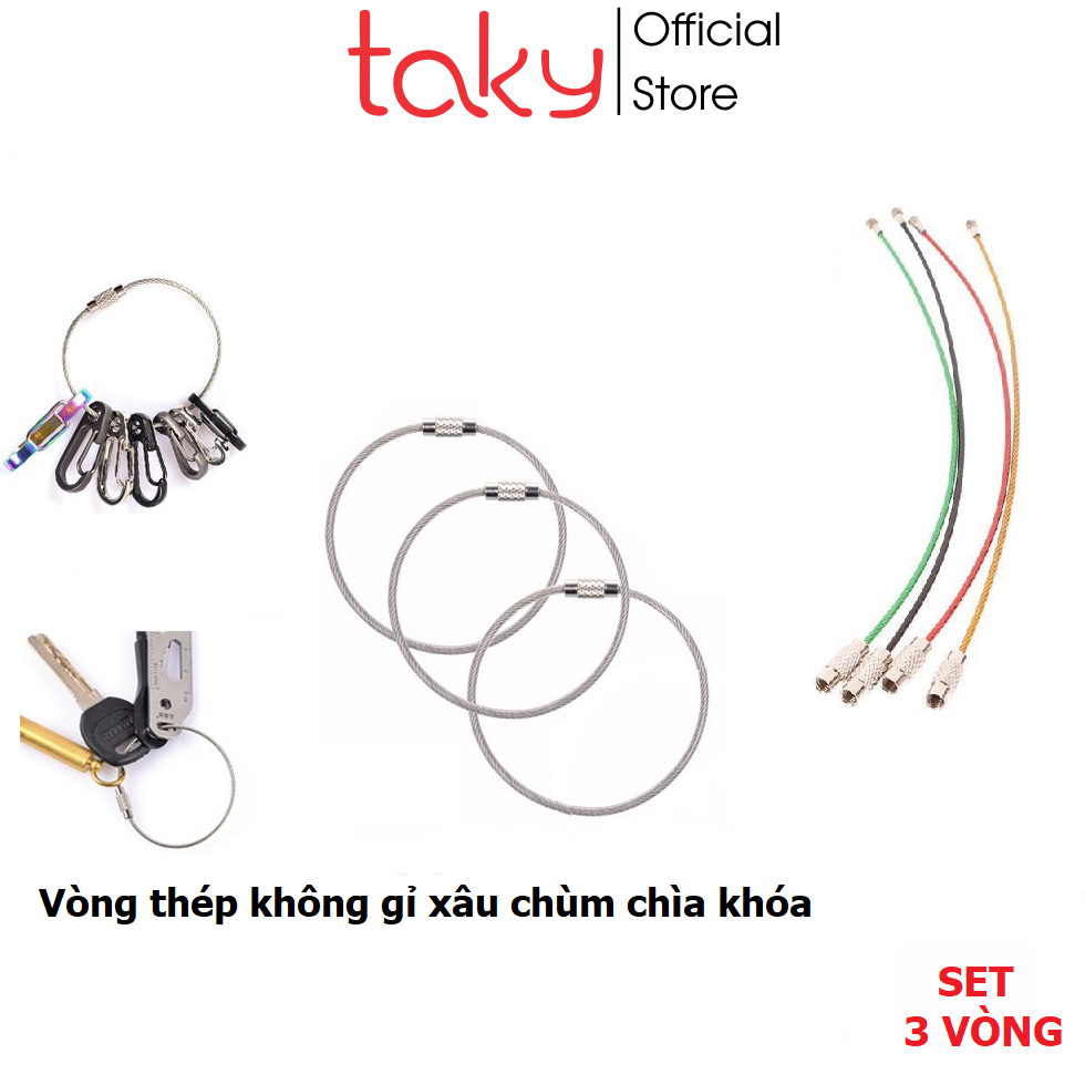 3 vòng thép không gỉ, xâu chùm chìa khóa, có chốt ren vặn giữ chặt, móc xâu chùm khóa, móc xâu đa năng. takymall 5090