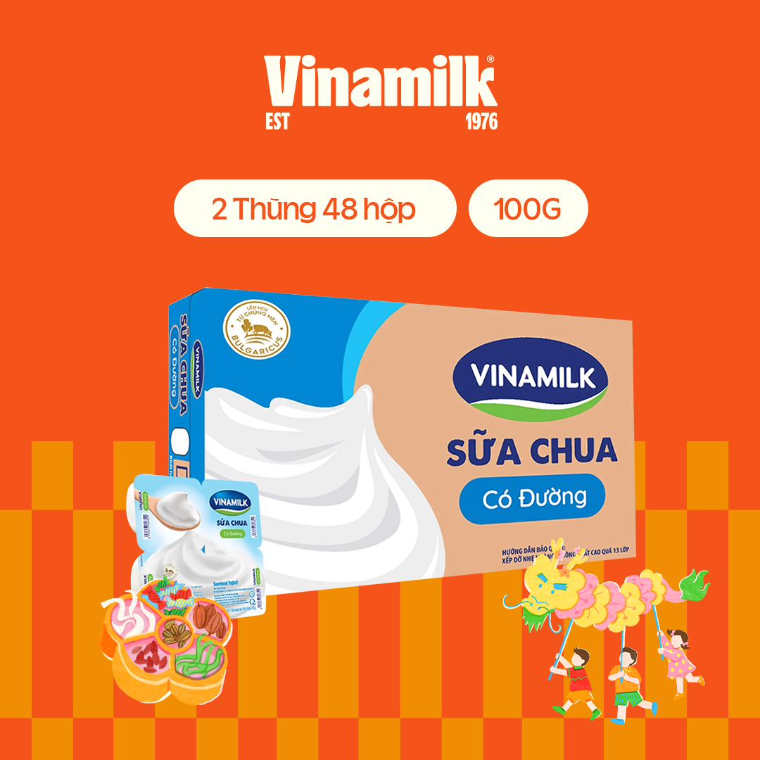 2 Thùng Sữa chua ăn Vinamilk có đường 100g Yaourt 48 hộp/thùng