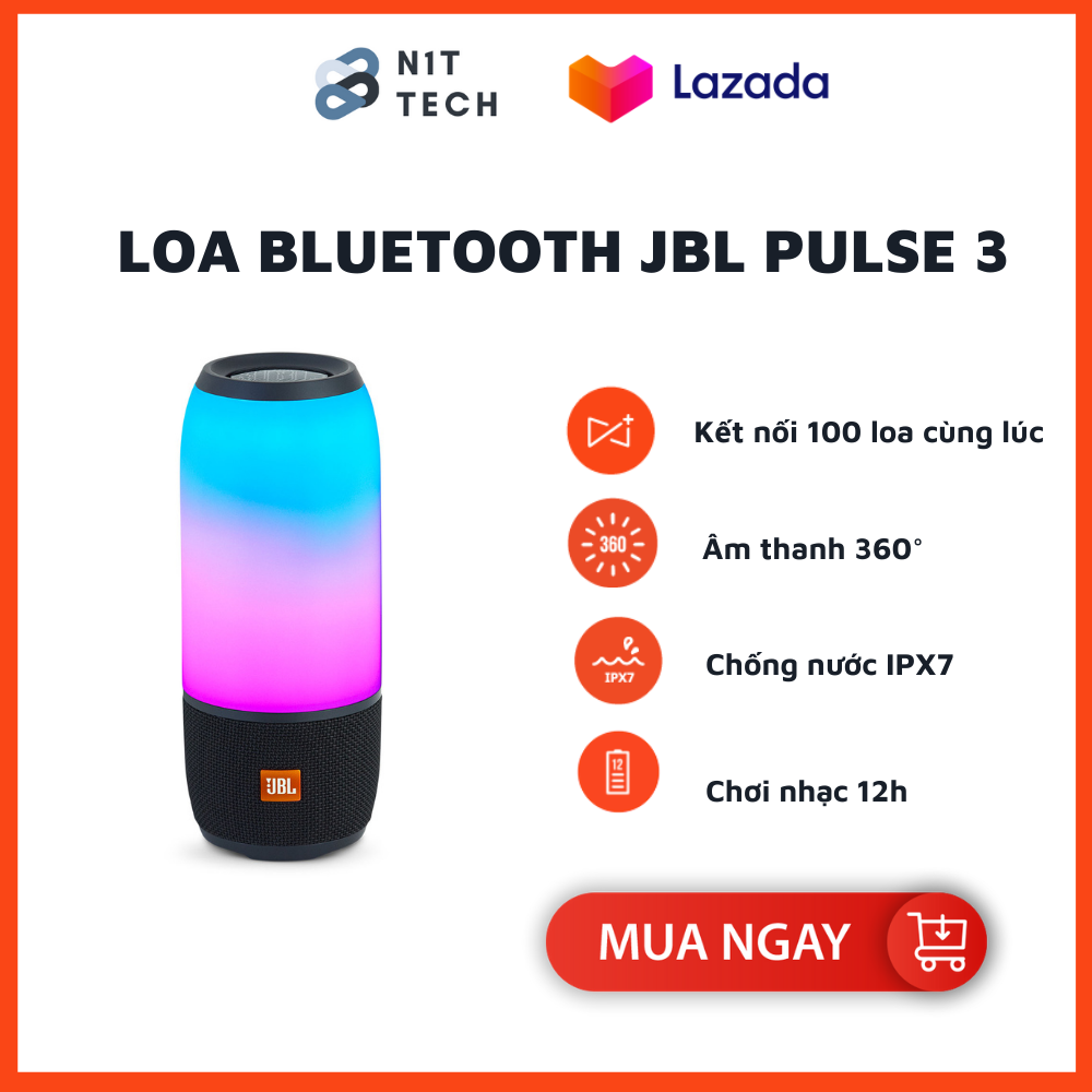 Loa blutooth jbl pulse 3 - âm thanh phát sáng 360° - âm bass mạnh - chơi nhạc 12h - chống nước ipx7 - jbl connect+ 100 loa - tích hợp trợ lý giọng nói - tương thích điện thoại, máy tính - lỗi 1 đổi 1