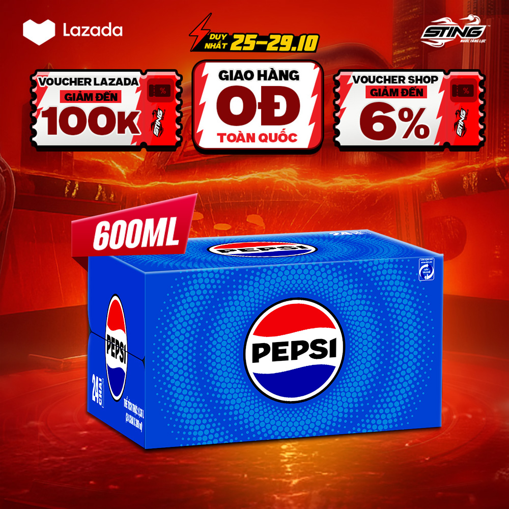 Thùng 24 Chai Nước Ngọt Giải Khát Có Gaz Pepsi (600ml/chai)