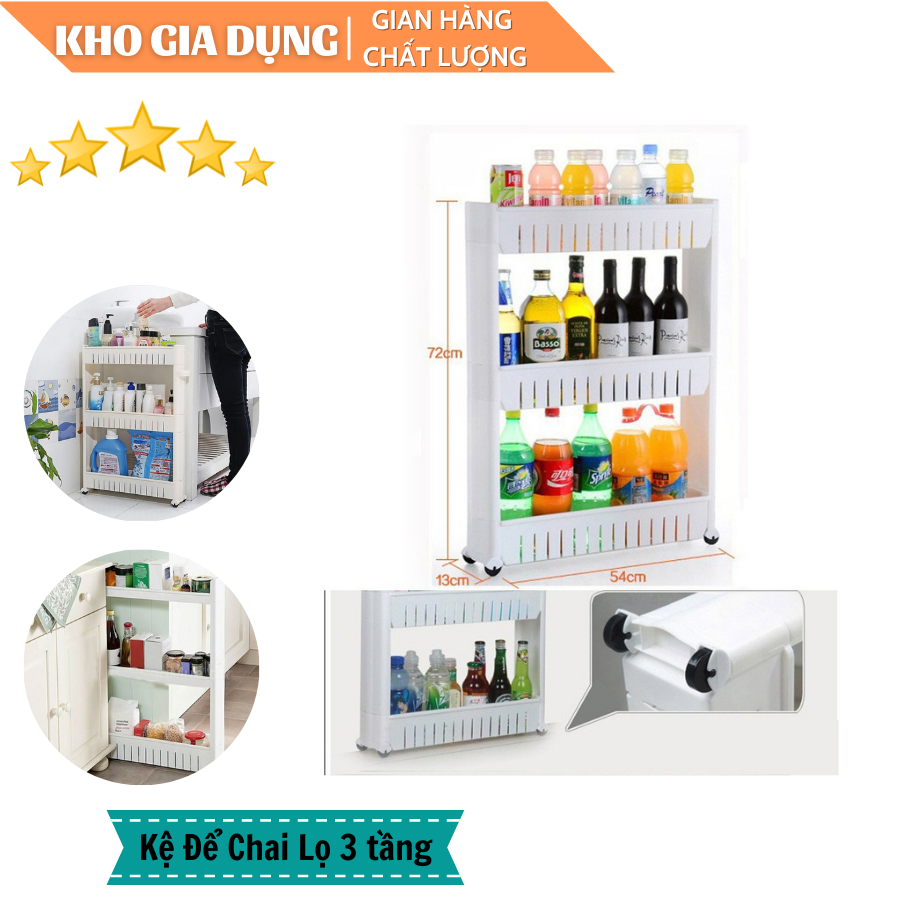 Kệ để đồ chai lọ 3 tầng có bánh xe đa năng Kệ kéo lắp ghép đa năng 3 tầng Tashuan 5185 Kệ Kéo Đa Năng 3 Tầng Tiết Kiệm Không Gian Kệ đựng đồ đa năng 3 tầng có bánh xe