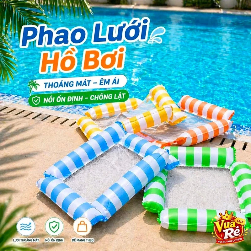Phao Lưới Thư Giãn – Phao Nằm Gấp Gọn Kèm Gối Hơi Chống Lật, Đi Biển Hồ Bơi Du Lịch Có tặng kèm ống bơm hơi tiện dụng