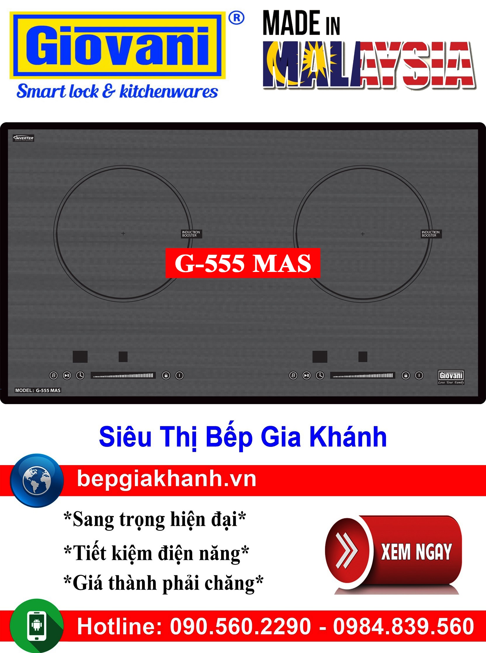 [HCM]Bếp từ đôi Giovani G-555 MAS nhập khẩu Malaysia, bếp từ, bếp điện từ, bếp từ đôi, bếp điện từ đôi, bếp từ giá rẻ, bếp điện từ giá rẻ, bếp từ đơn, bep tu don, bep tu