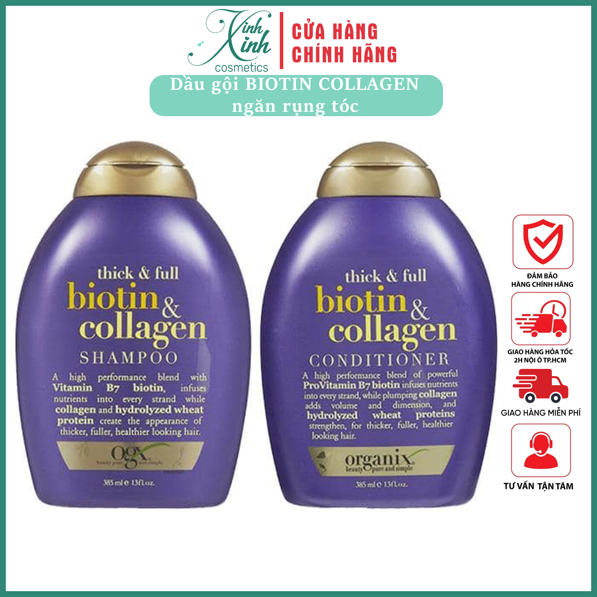 [CAM KẾT CHÍNH HÃNG] Dầu Gội và Dầu Xả BIOTIN COLLAGEN OGX Giảm Rụng Kích Thích Mọc Tóc Trị Gàu 385ml USA