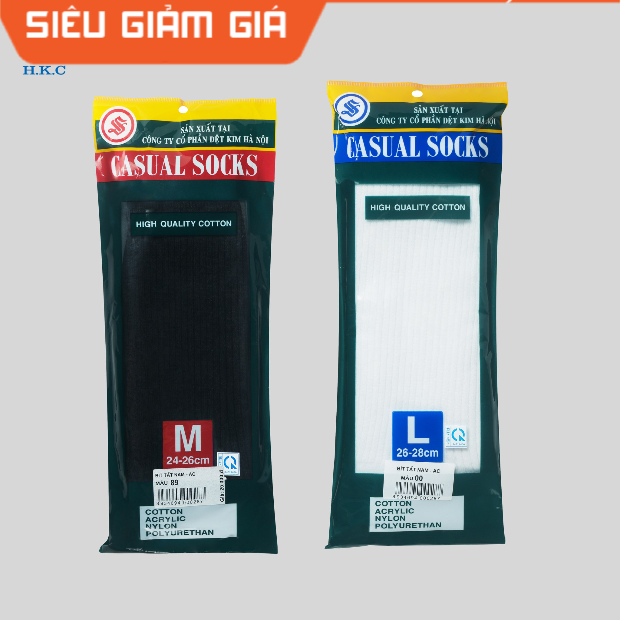 Set 5 đôi tất cổ cao nam AC - HAHKC- Kháng khuẩn - Chống Hôi Chân - Bít Tất Dệt Kim Hà Nội