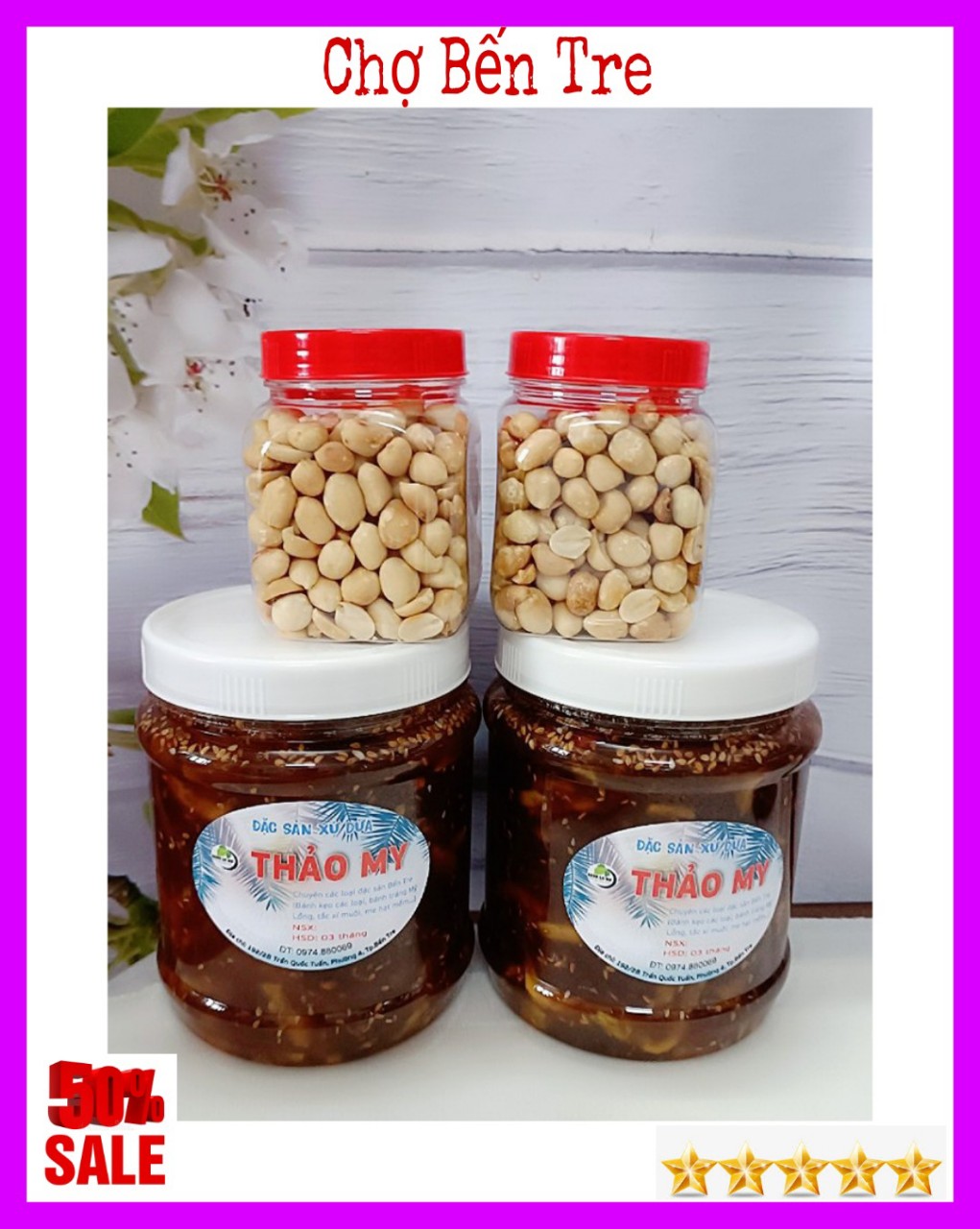 Hủ 1kg Đá me ngào khóm mè rang tặng kèm đậu phộng