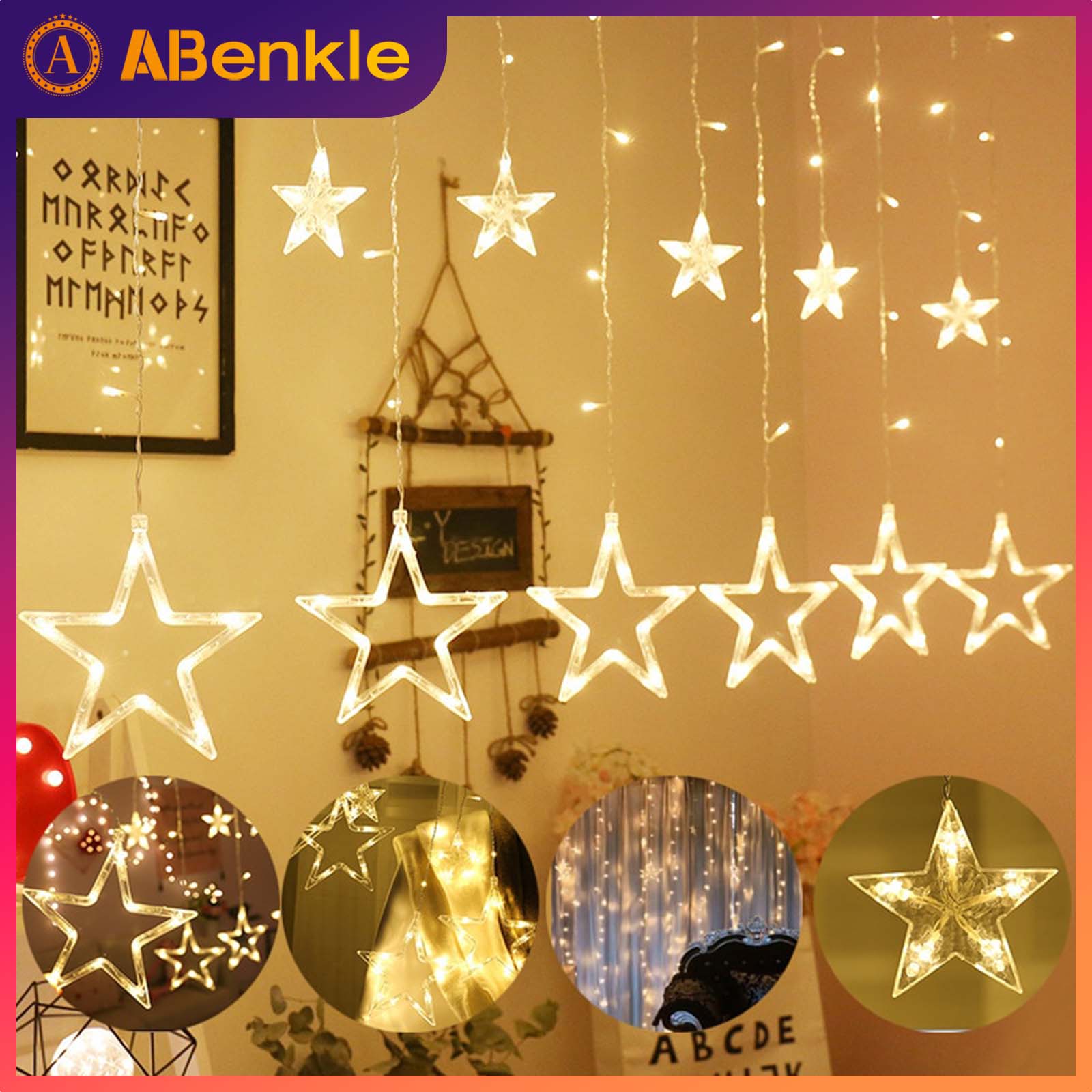 Lễ kỷ niệm năm mới  12 Sao Đèn Dây Rèm Ngoài Trời Chống Thấm Nước 8 Chế độ Nhấp Nháy Trang Trí Tiệc Cưới Kỳ Nghỉ