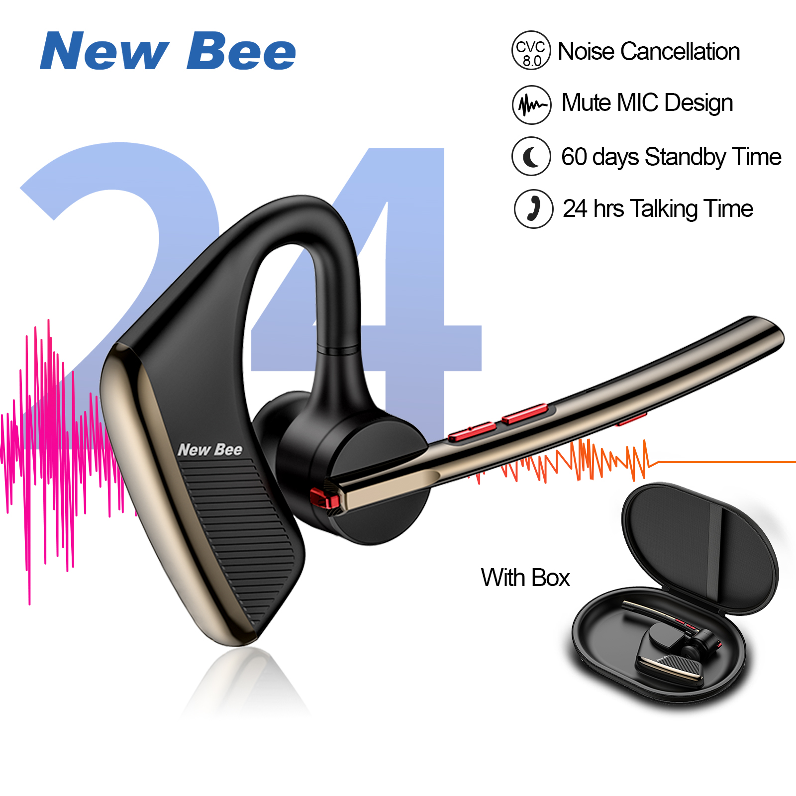 New Bee M50 Tai nghe Bluetooth Tai nghe khử tiếng ồn Giảm tiếng ồn chủ động cho cuộc gọi MIC kép Bluetooth 5.2 thời gian nói chuyện 24 giờ dành