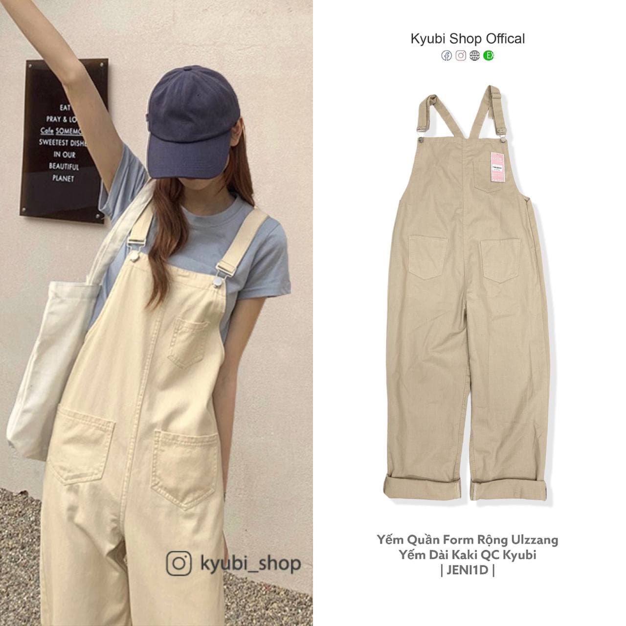 [VOUCHER 12%/149K] Quần yếm dài Ulzzang ống baggy JENI có túi trước sau [2 Màu - Có Size] - Yếm quần Kyubi JENI1D