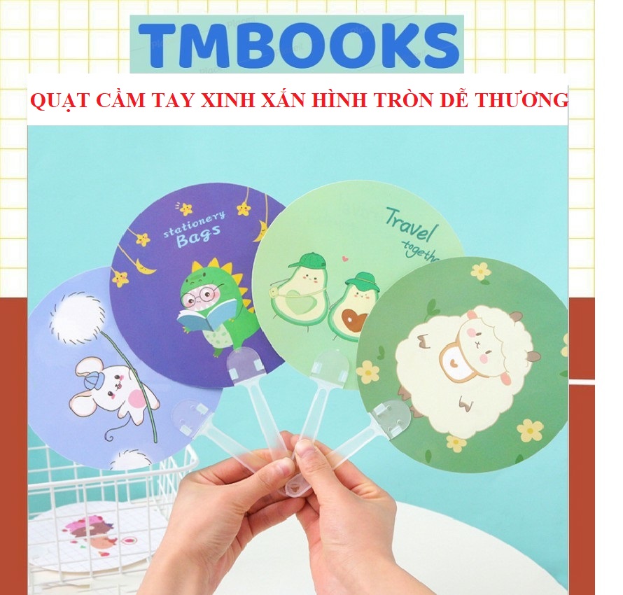 Quạt cầm tay nhỏ hình tròn họa tiết hoạt hình xinh xắn, bơ, chanh mùa he, dâu tây