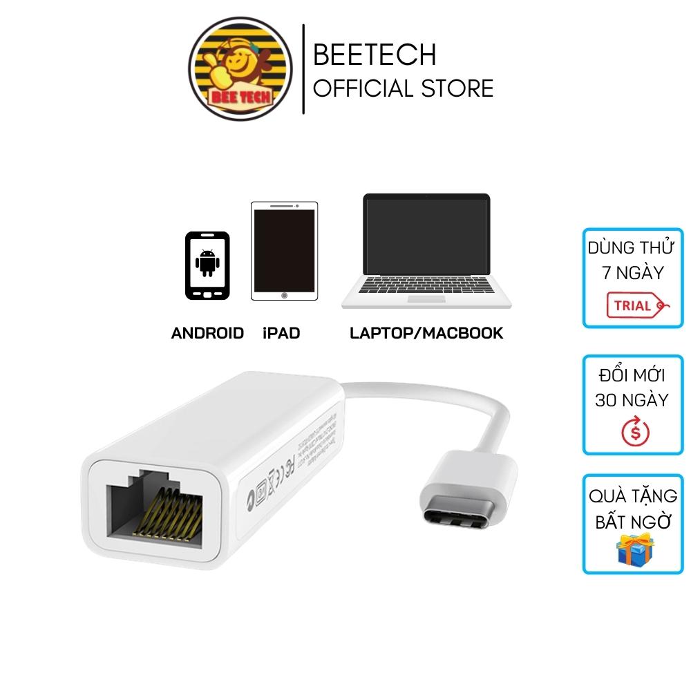 Adapter chuyển đổi từ cổng USB Type C sang cổng mạng lan cho điện thoại, máy tính bảng, iPad, Macbook ... - Beetech BTLAN3C