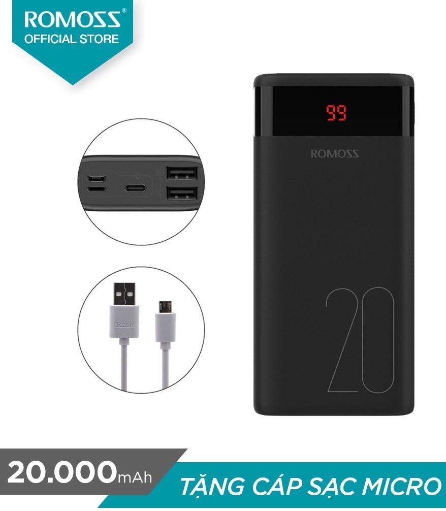 Pin sạc dự phòng romoss ares 20 20.000mah màn hình led + cáp micro usb romoss cb05 - hãng phân phối chính thức