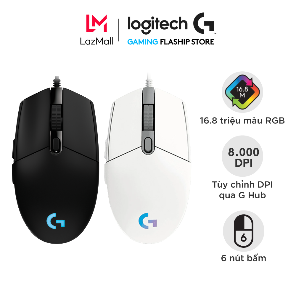 Chuột game có dây logitech g102 lightsync - tùy chỉnh rgb, 6 nút lập trình, nhẹ, 8000 dpi, cảm biến chuyên game