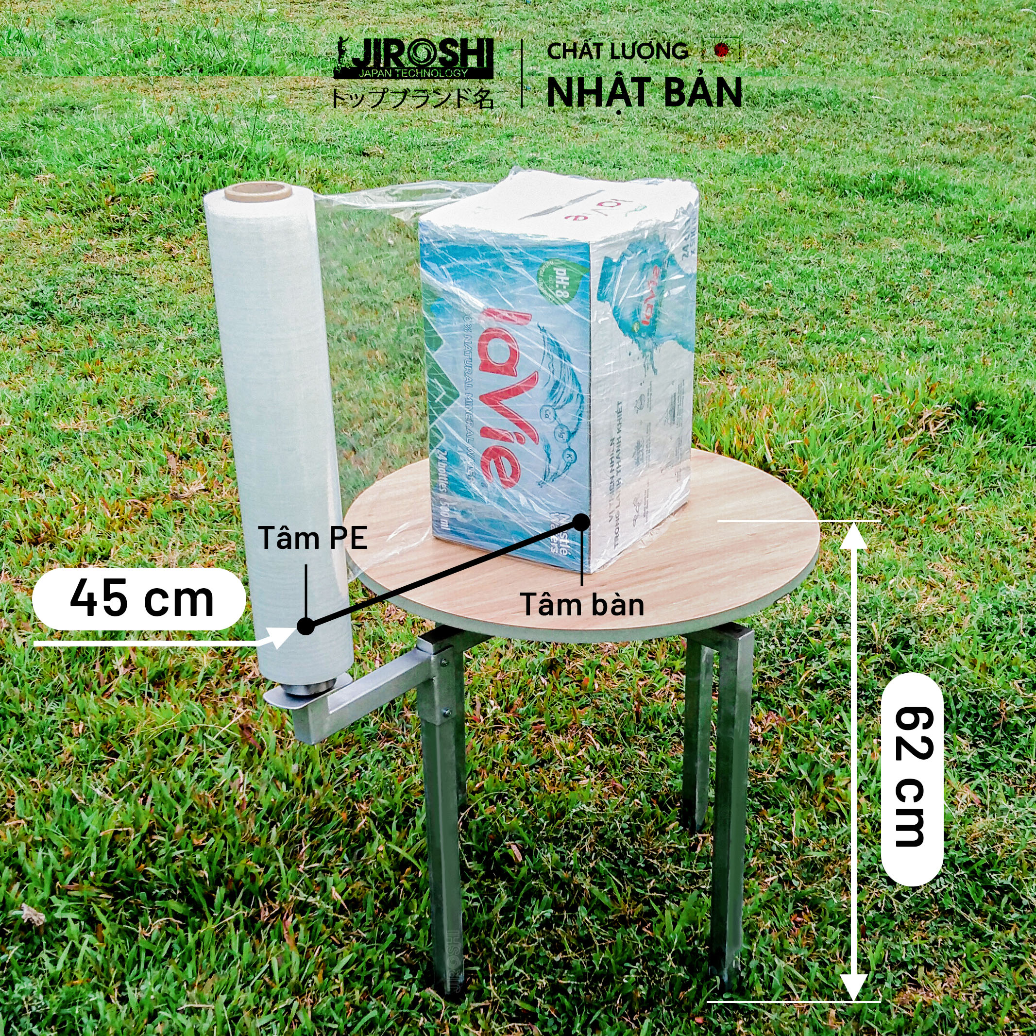 Dụng cụ quấn màng pe bằng tay, bàn xoay cuộn màng chít thay thế máy quấn màng co giúp bọc hàng nhanh gấp 10 lần.