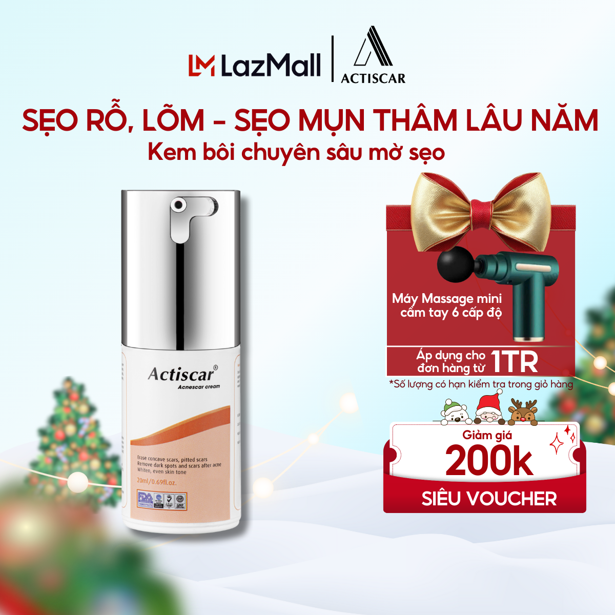  Kem Mờ Sẹo Chuyên Làm Mờ Sẹo Thâm   Rỗ   Lõm Actiscar 20G 