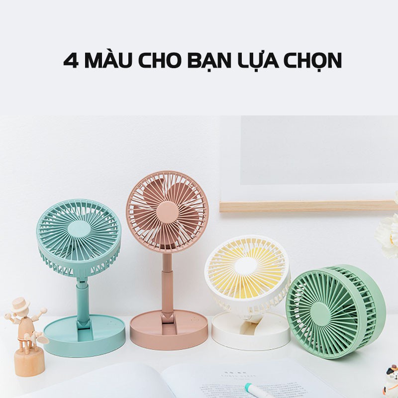Quạt Tích Điện Gấp Gọn - Quạt Mini Để Bàn Xoay 180 Độ 3 Tốc Độ Gió Cổng Sạc USB Pin 1200mAh