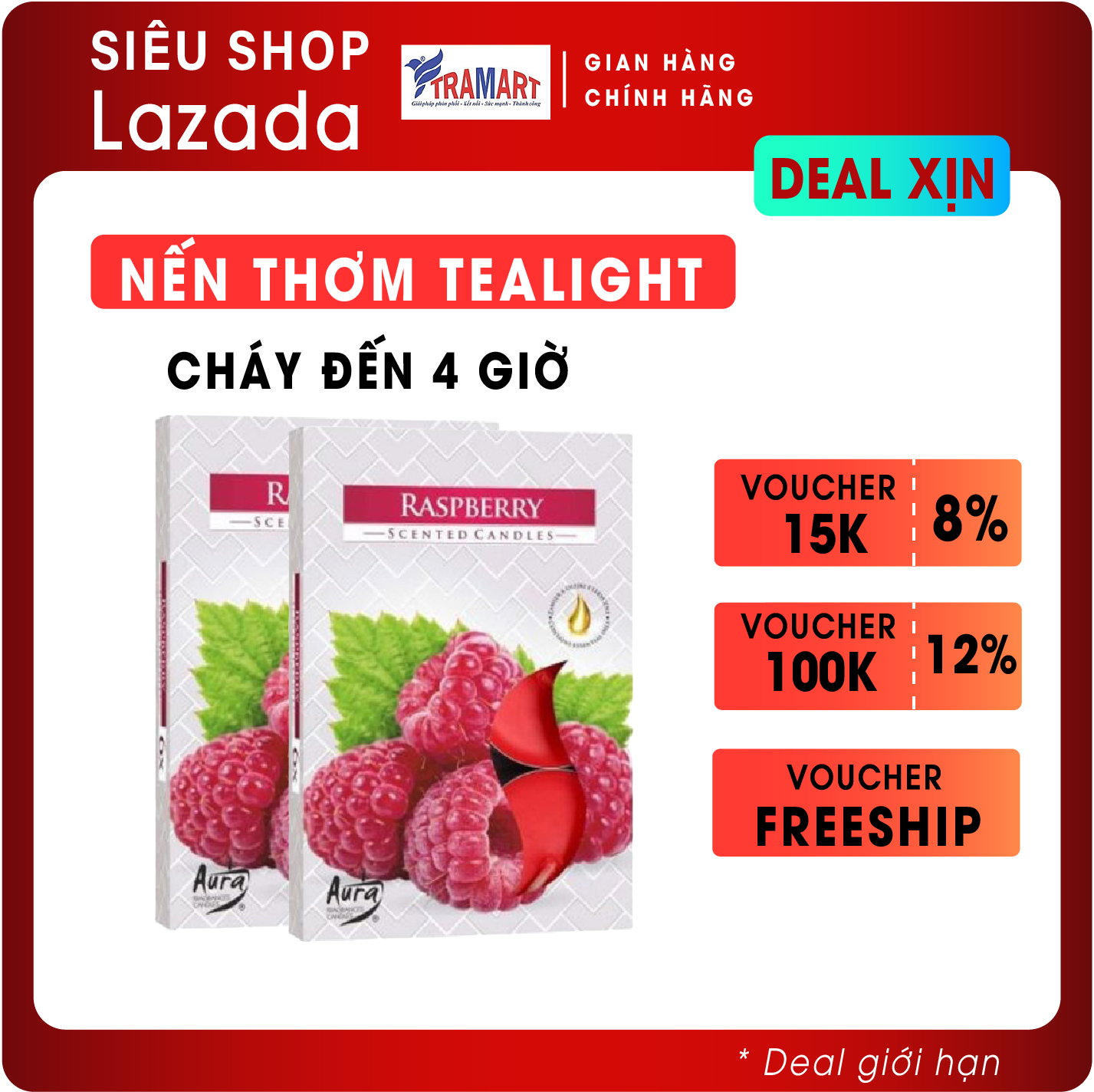 Hộp 6 nến tealight thơm Raspberry Bartek Candles FtraMart BIS5422