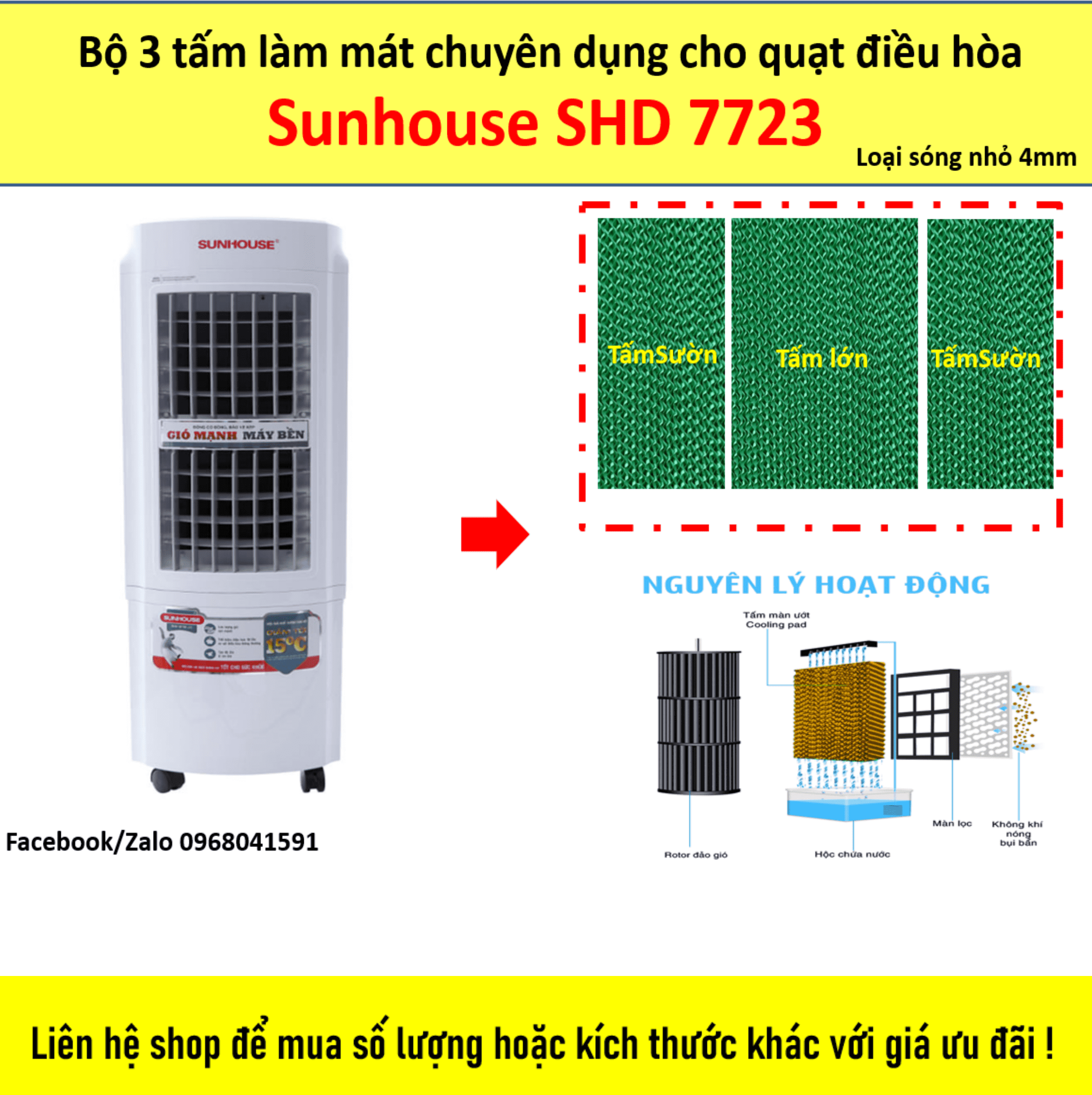 Bộ 3 tấm làm mát Cooling Pad cho quạt hơi nước Sunhouse SHD7723 (Loại tấm sóng nhỏ 4mm)