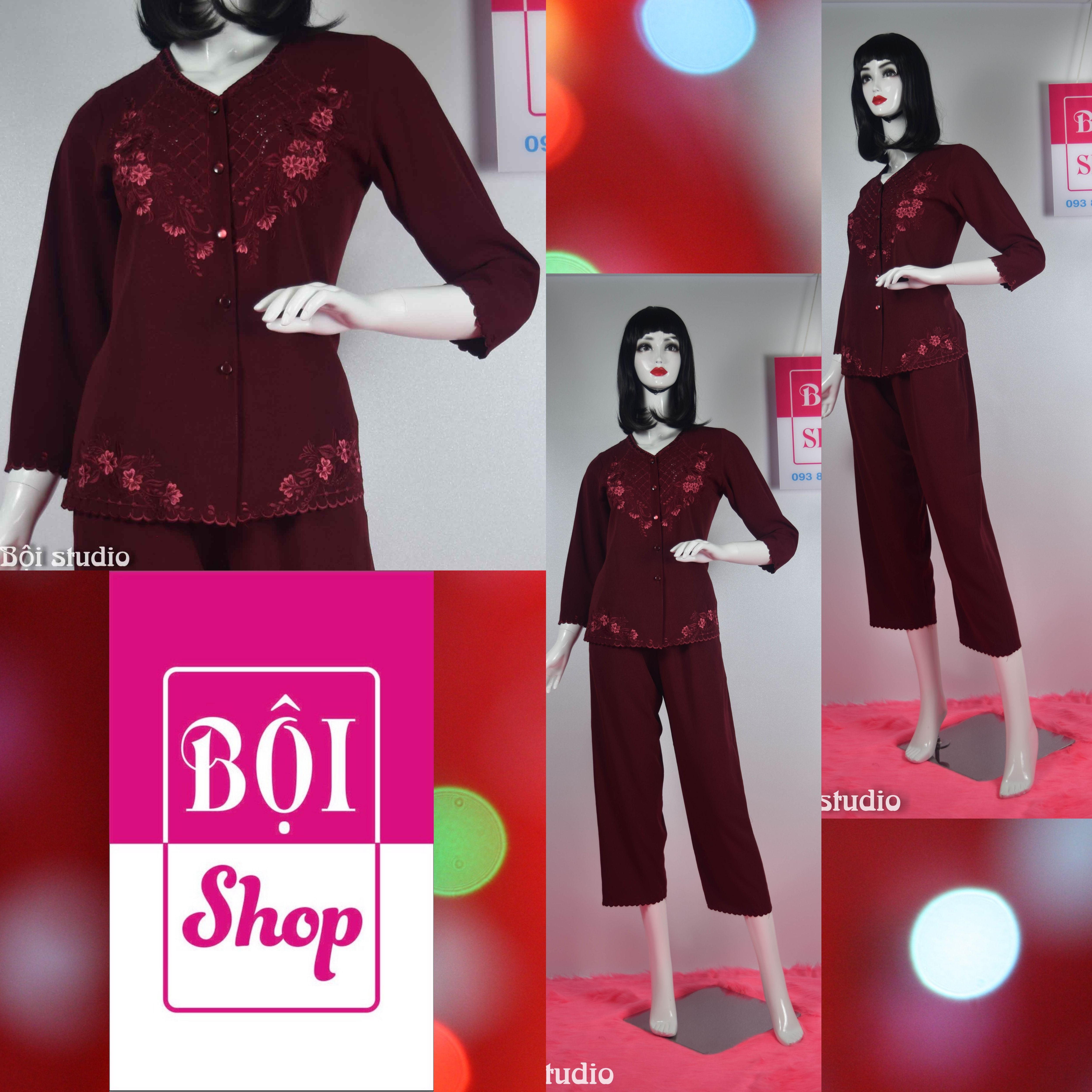 [HCM]Quần Áo Lụa  Thêu Cotton Mẹ Và Bà  Loại Tay Dài  Quần Dài-DATR-ĐỎ ĐÔ