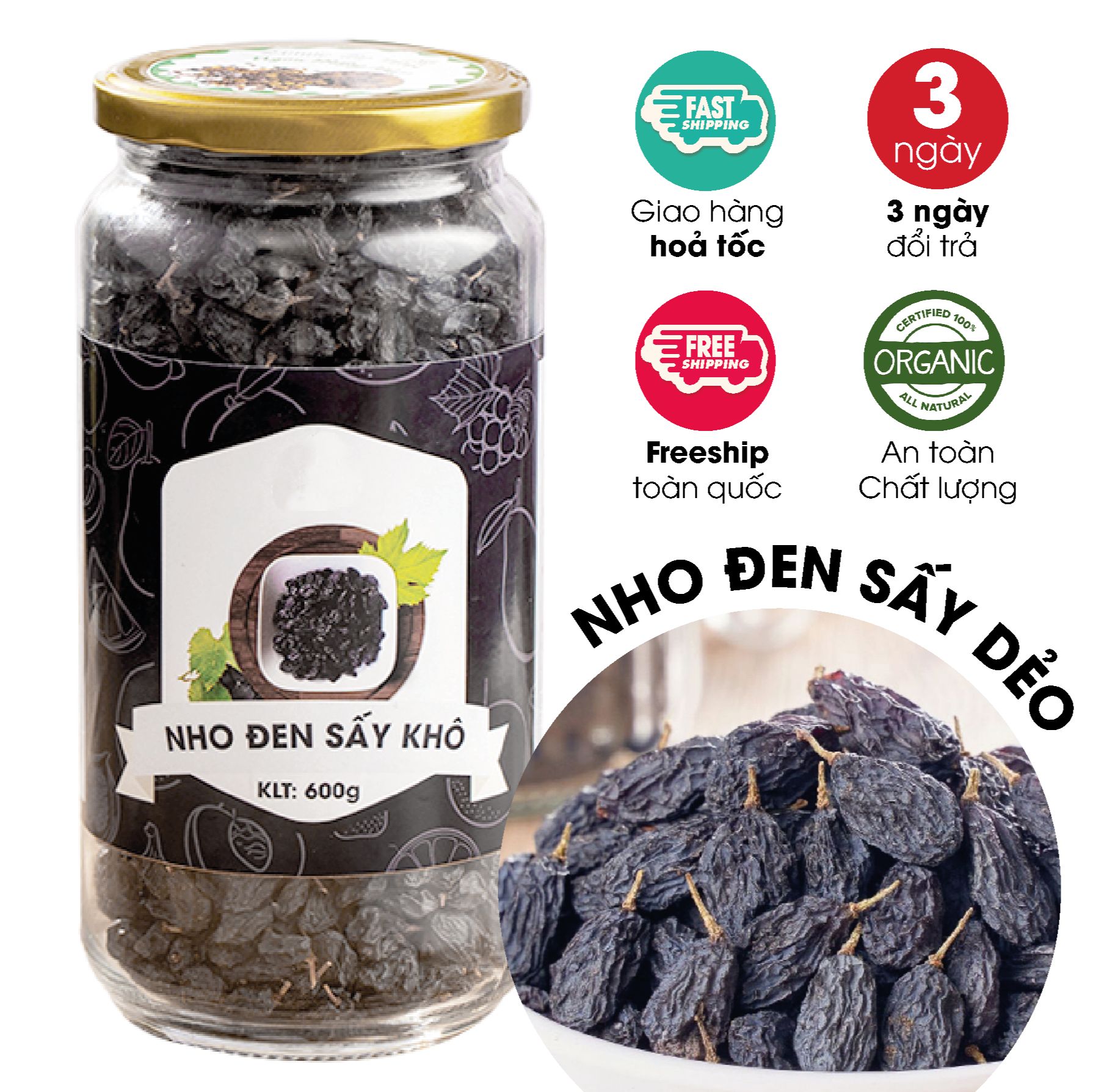 Nho đen sấy dẻo không đường ăn vặt mẹ bầu/ ăn vặt ăn kiêng/ ăn vặt healthy lành mạnh/ ăn vặt giảm cân