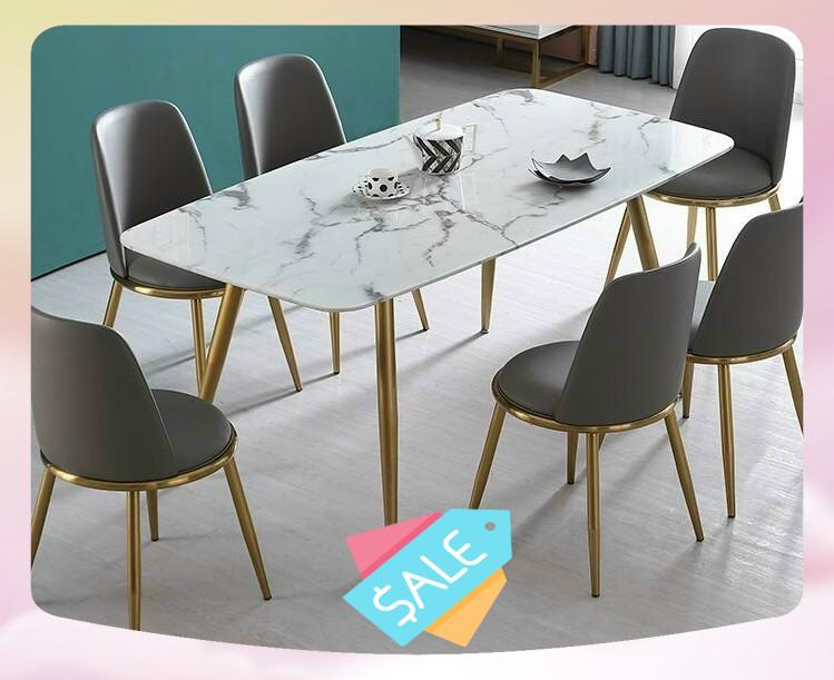 Bàn ăn mặt đá Ceramic chân mạ vàng hàng nhập khẩu 100%