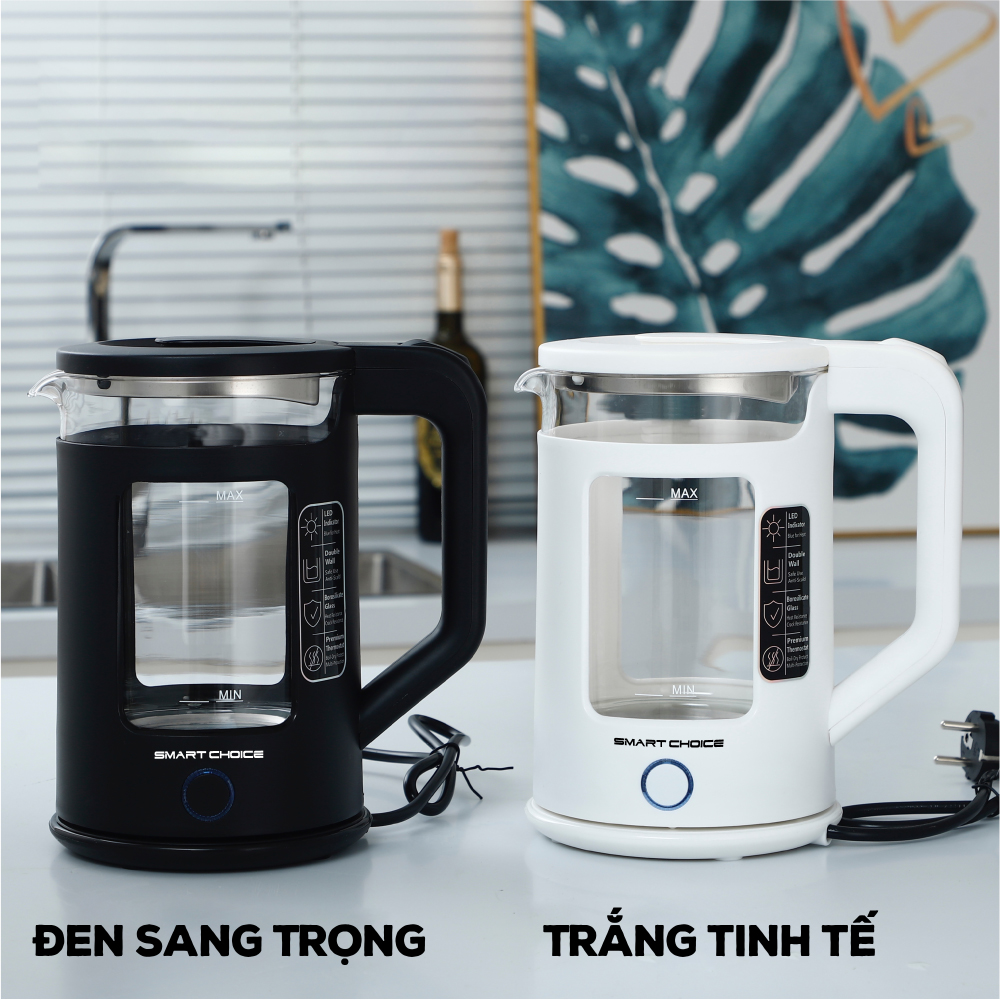 Bình ấm đun nước siêu tốc Thủy Tinh Cách Nhiệt - Công Suất Lớn 1360W Dung Tích 1,5 Lít Đun Sôi Nhanh-Bảo hành 12 tháng